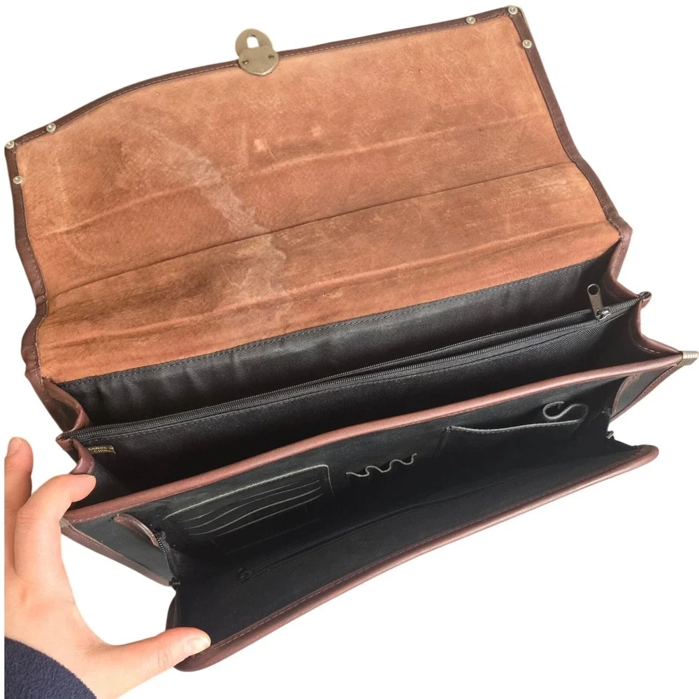 Vintage Brighton‎ Briefcase Organizer Bag Leather Two Tone Croc Embossed Western